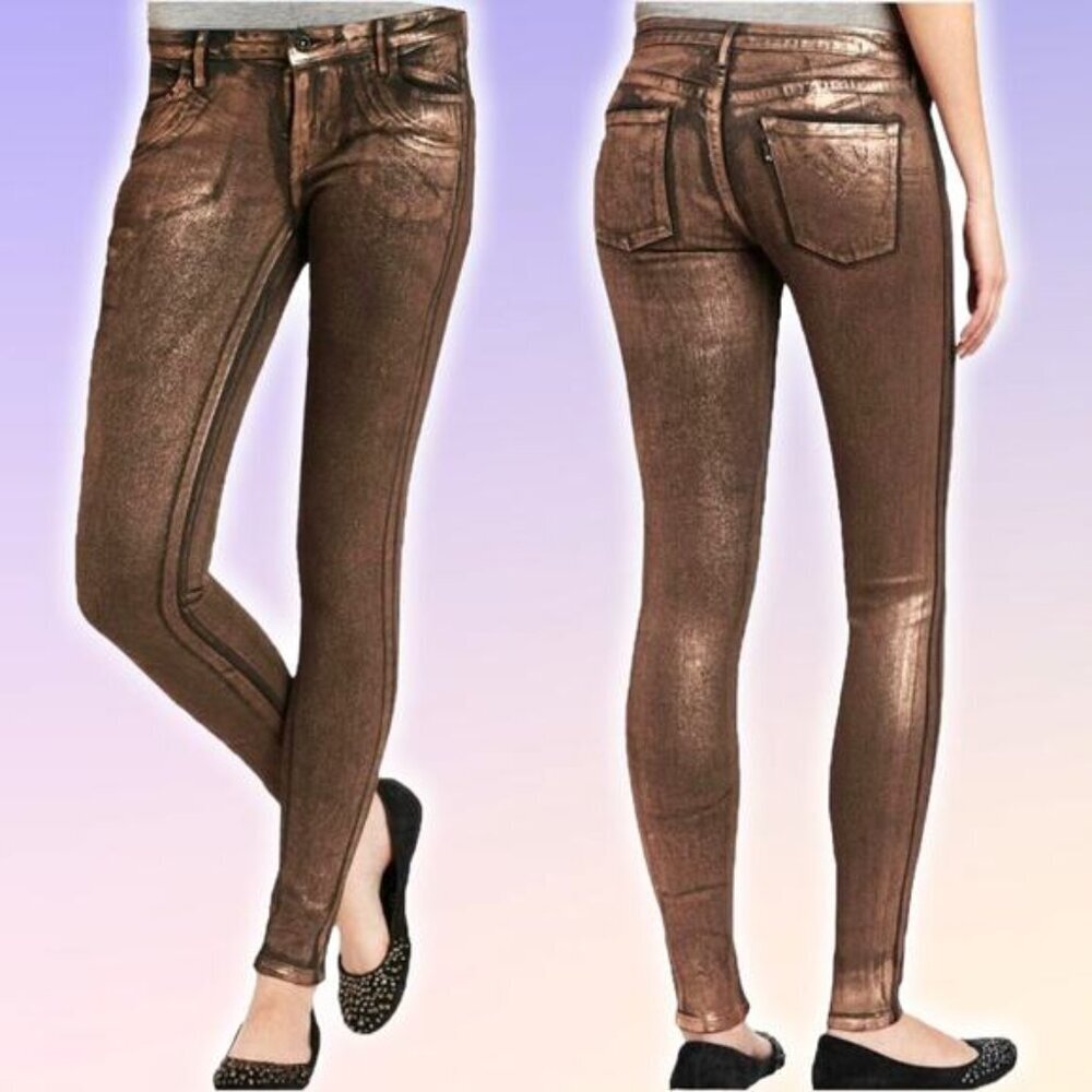 LEVI'S Foil Coated Low Rise Shimmer Leggings Jeggings Sz 26 Copper